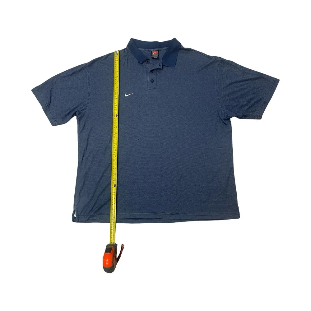 Nike Team Dri-FIT Polo Shirt Mens XXL Navy Blue Striped Golf Short Sleeve Rayon